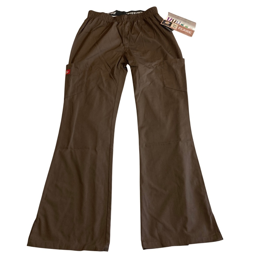 NEW Dickies Medical Flare Scrub Pants Small Brown Cargo Elastic Waist NWT